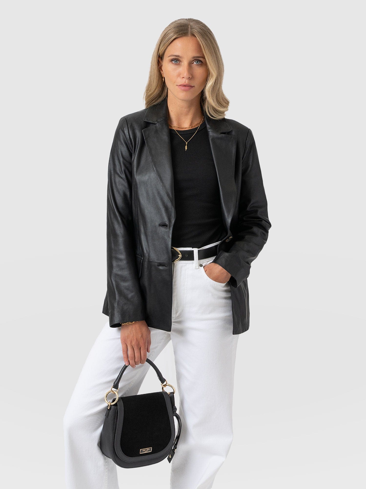 Axel Single Breasted Blazer - Black Leather